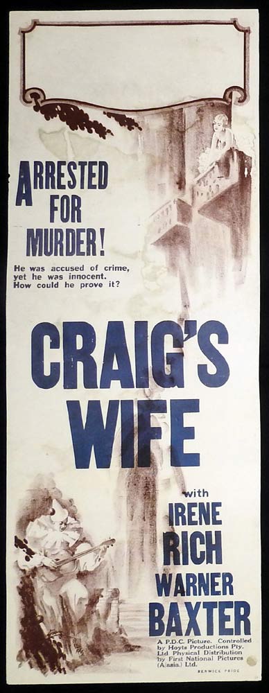 CRAIG’S WIFE Original Long Daybill Movie Poster Irene Rich Warner Baxter Film Noir
