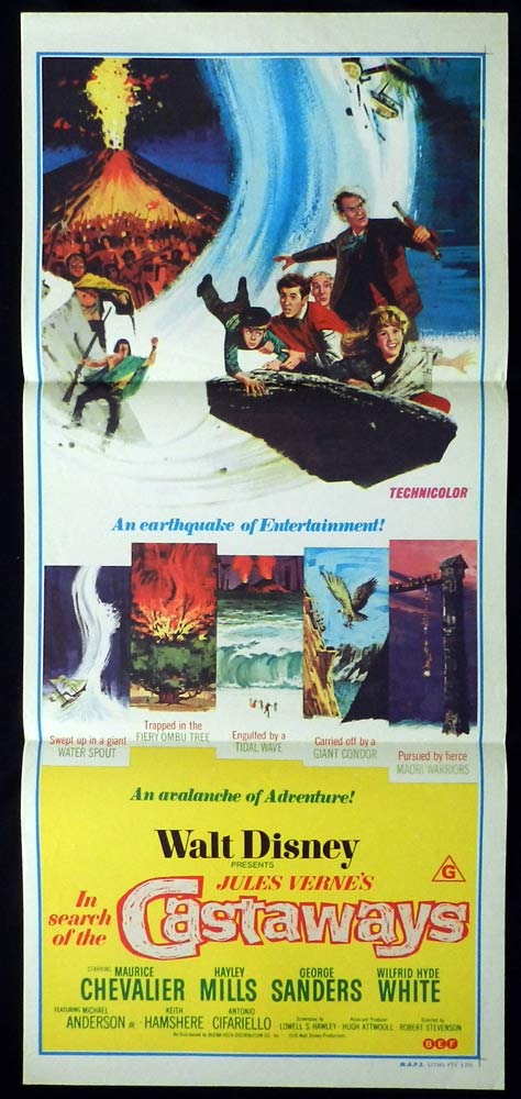 IN SEARCH OF THE CASTAWAYS Original 1970sr Daybill Movie Poster Hayley Mills