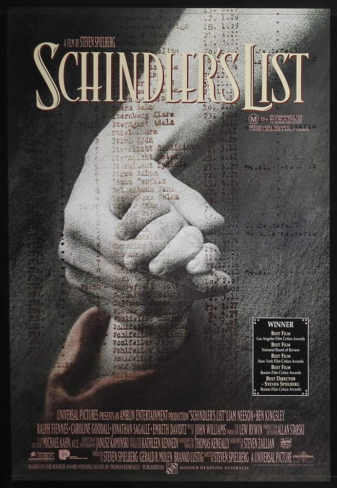 SCHINDLER’S LIST Original Aust SS One sheet Movie poster Liam Neeson