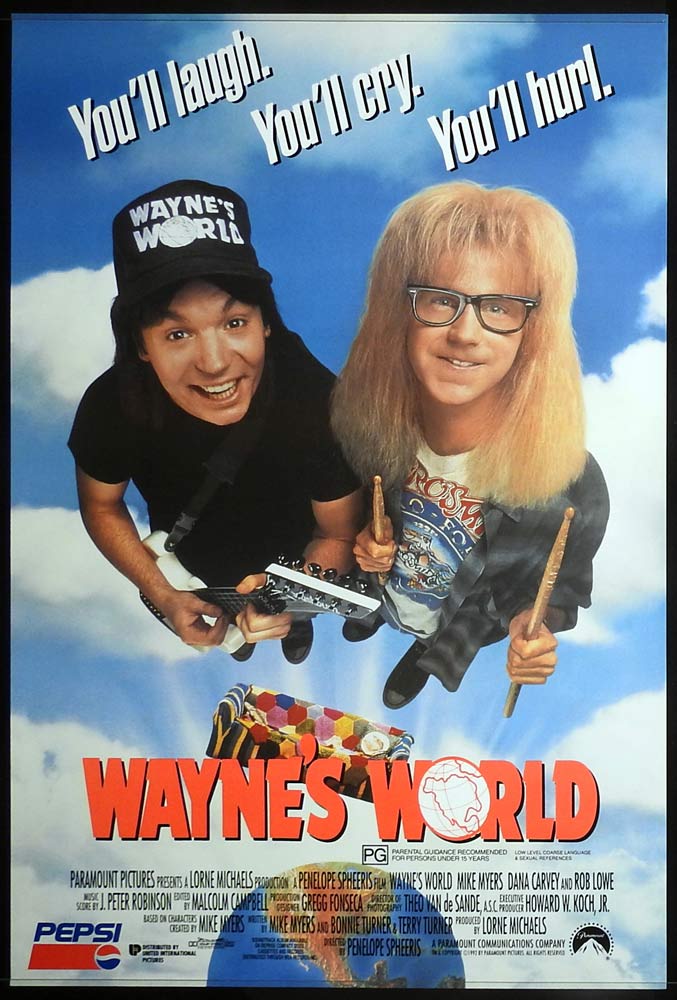 WAYNE’S WORLD Original Australian One sheet Movie poster Mike Myers Dana Carvey