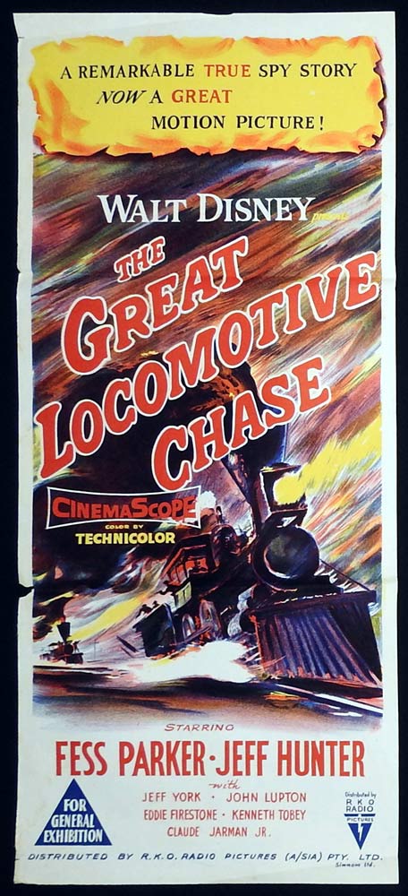 THE GREAT LOCOMOTIVE CHASE Original Daybill Movie Poster Fess Parker Disney RKO