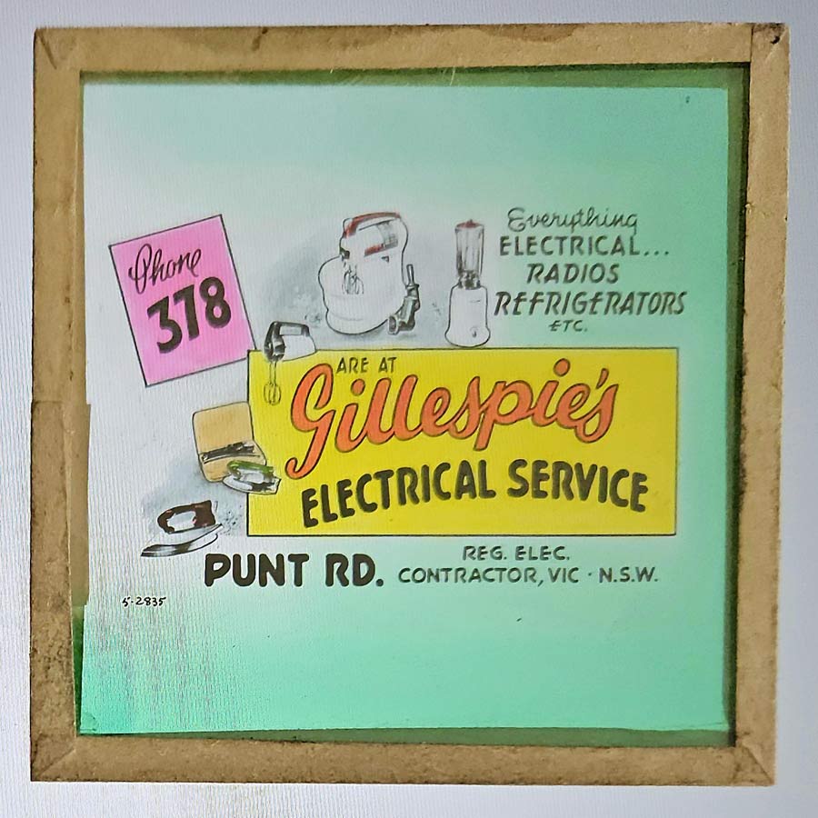 GILLESPIE’S ELECTRICAL SERVICE 1950s Movie Glass Lantern Slide
