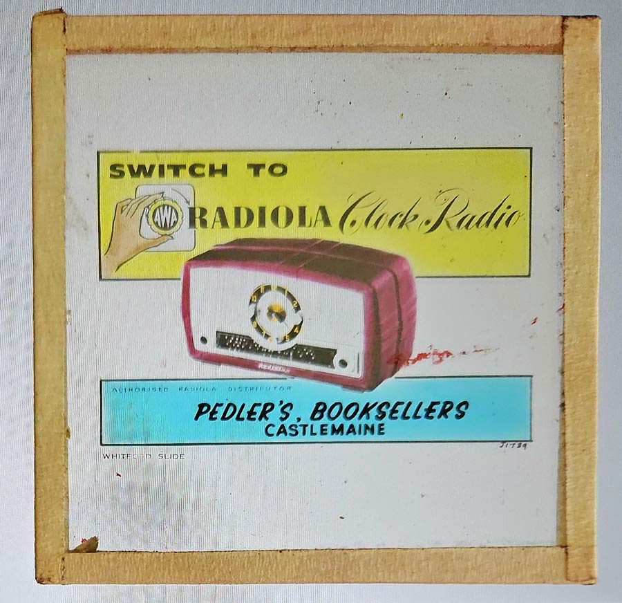 RADIOLA CLOCK RADIO 1950s Movie Glass Lantern Slide Castlemaine