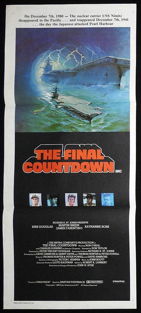THE FINAL COUNTDOWN Original Daybill Movie poster Kirk Douglas Martin Sheen