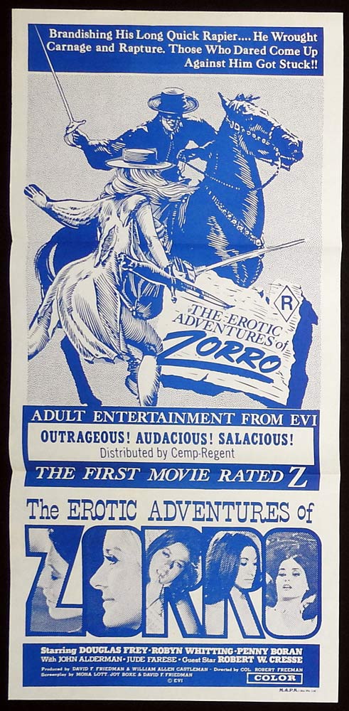 THE EROTIC ADVENTURES OF ZORRO Original Daybill Movie poster Sexploitation